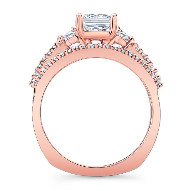 Rose Gold Moissanite 3 Stone Princess Cut Wedding Set Image 2