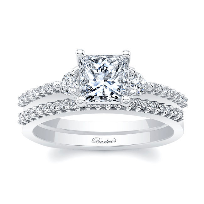 Moissanite 3 Stone Princess Cut Wedding Set