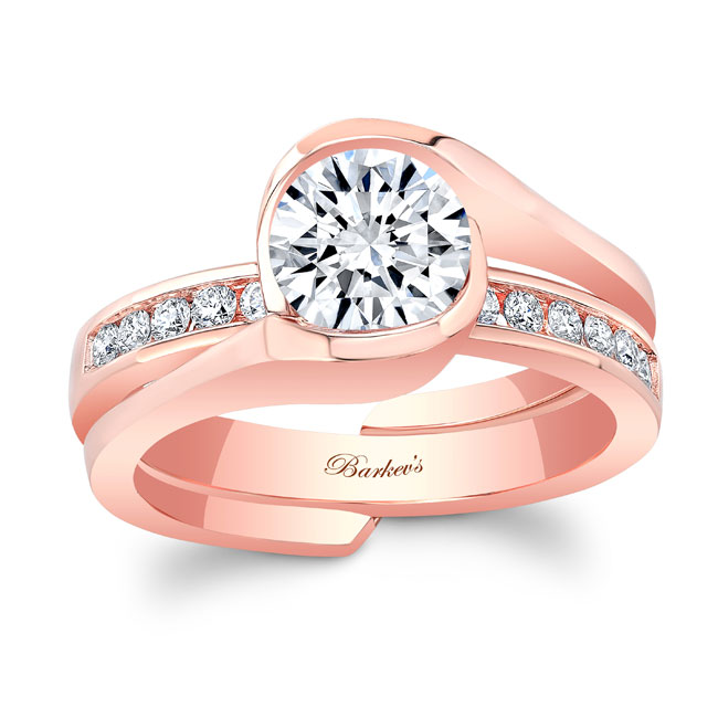 Rose Gold Half Bezel Interlocking Bridal Set