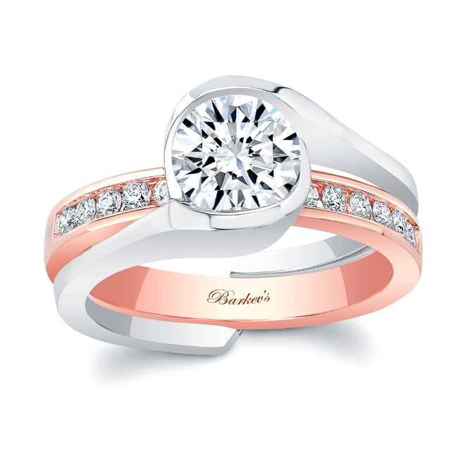 White Rose Gold Half Bezel Interlocking Bridal Set