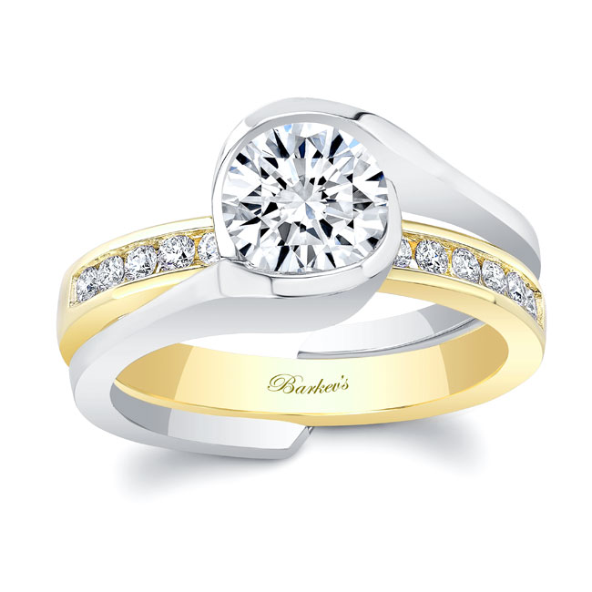 White Yellow Gold Half Bezel Interlocking Bridal Set