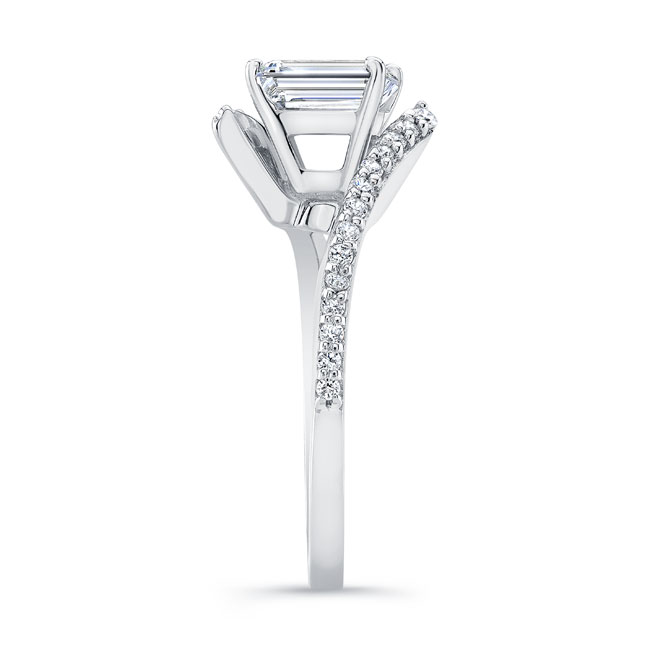 Emerald Cut Lab Diamond Pave Engagement Ring Image 2