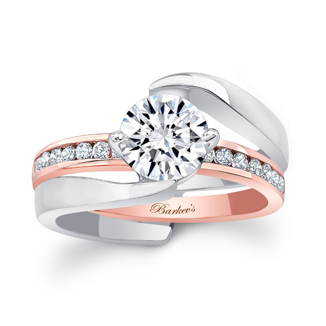 White Rose Gold Interlocking Wedding Ring Set