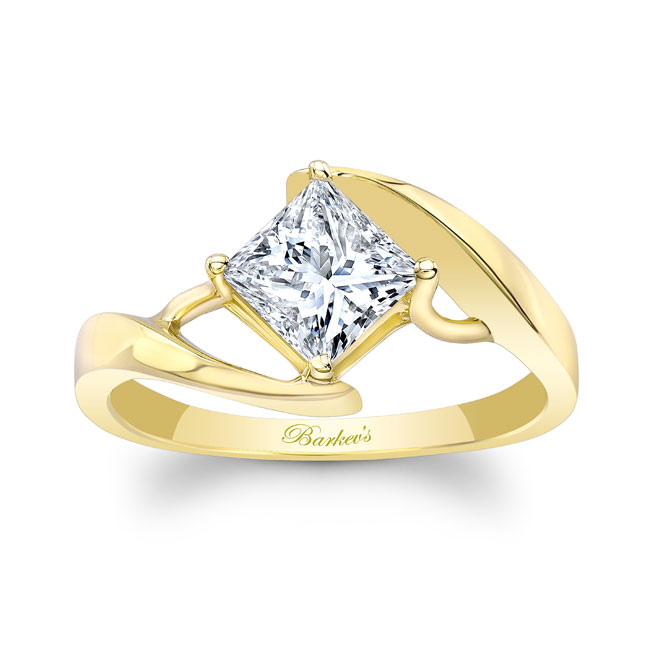 Yellow Gold Bypass Princess Cut Solitaire Ring