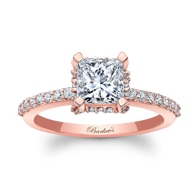 Rose Gold Hidden Halo Princess Cut Engagement Ring