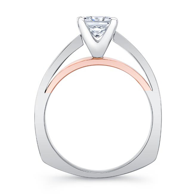 White Rose Gold Princess Cut Cathedral Solitaire Ring Image 2