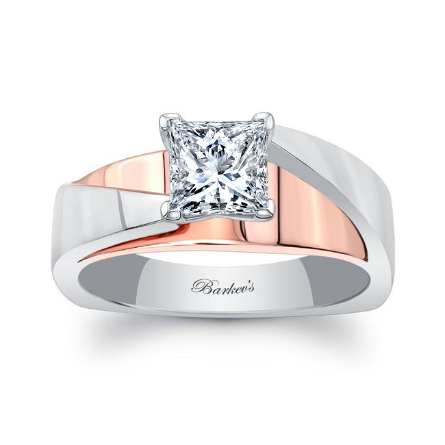 White Rose Gold Princess Cut Cathedral Solitaire Ring