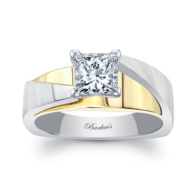 White Yellow Gold Princess Cut Cathedral Solitaire Ring