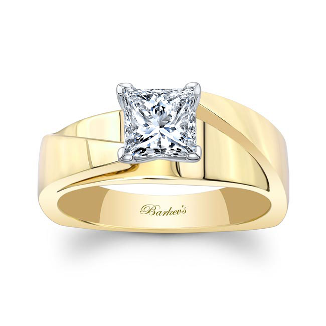 Yellow Gold Princess Cut Cathedral Solitaire Ring