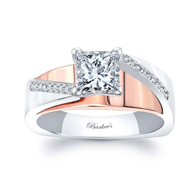 White Rose Gold Princess Cut Pave Engagement Ring