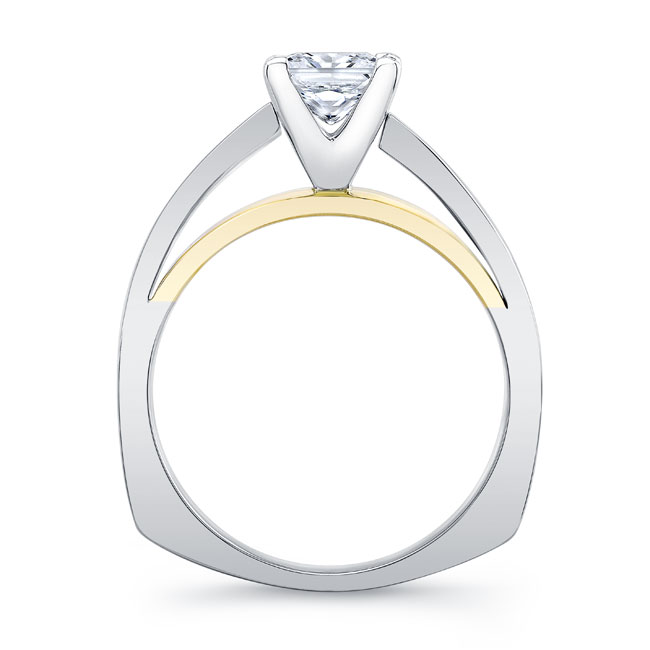 White Yellow Gold Princess Cut Pave Engagement Ring Image 2