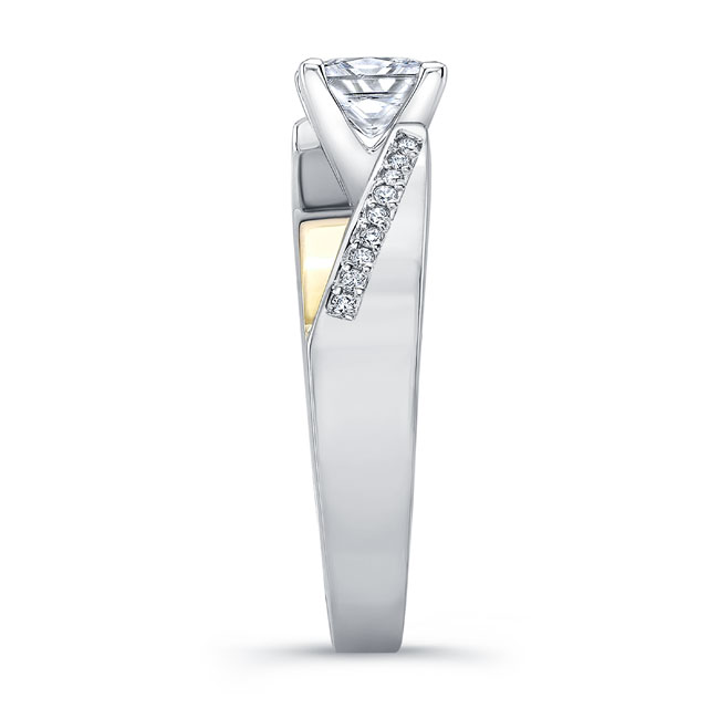 White Yellow Gold Princess Cut Pave Engagement Ring Image 3