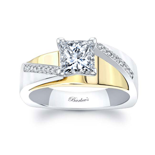 White Yellow Gold Princess Cut Pave Engagement Ring