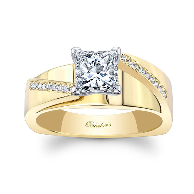 Yellow Gold Princess Cut Pave Engagement Ring