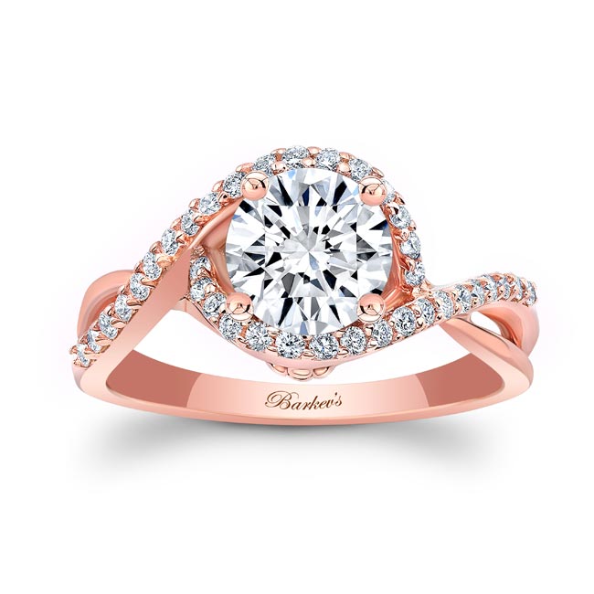 Rose Gold Twisted Halo Moissanite Engagement Ring