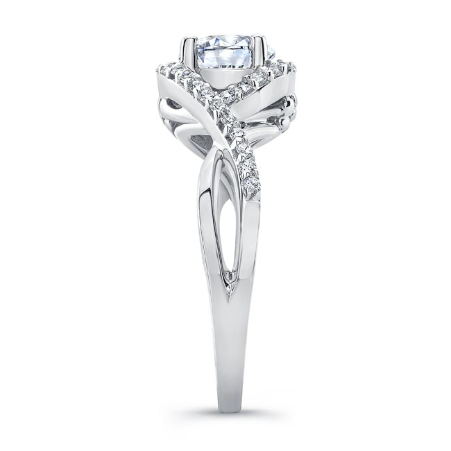 White Gold Twisted Halo Engagement Ring Image 3