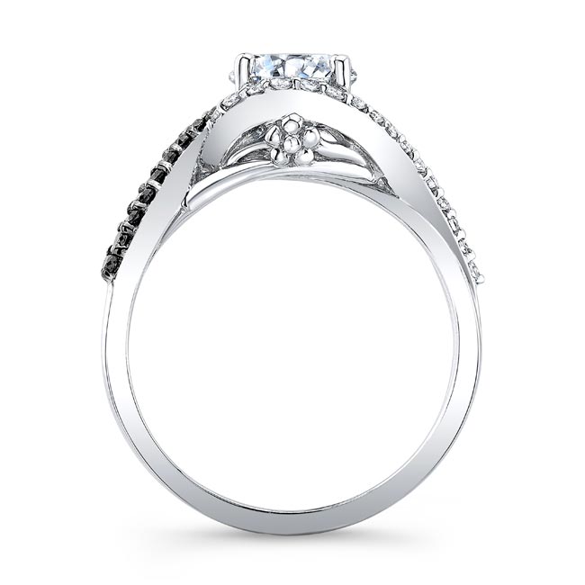 Platinum Twisted Halo Moissanite Engagement Ring With Black Diamonds Image 2