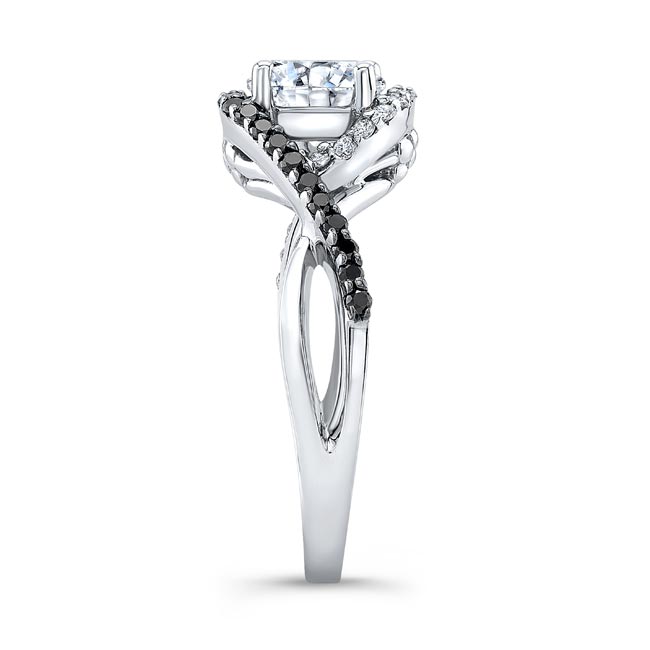 Platinum Twisted Halo Moissanite Engagement Ring With Black Diamonds Image 3