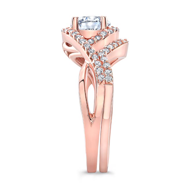 Rose Gold Twisted Halo Moissanite Wedding Set Image 3