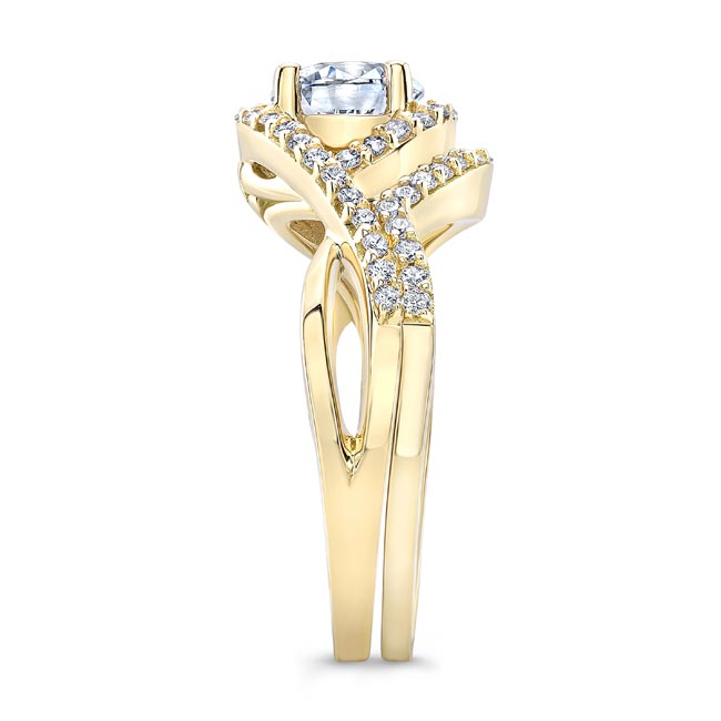 Yellow Gold Twisted Halo Lab Grown Diamond Wedding Set Image 3