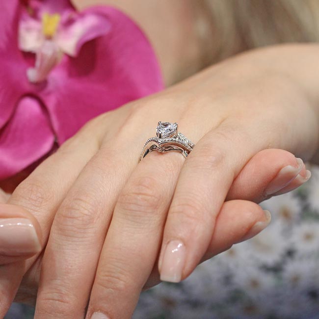 White Gold Unique Pear Shaped Wedding Set Image 6