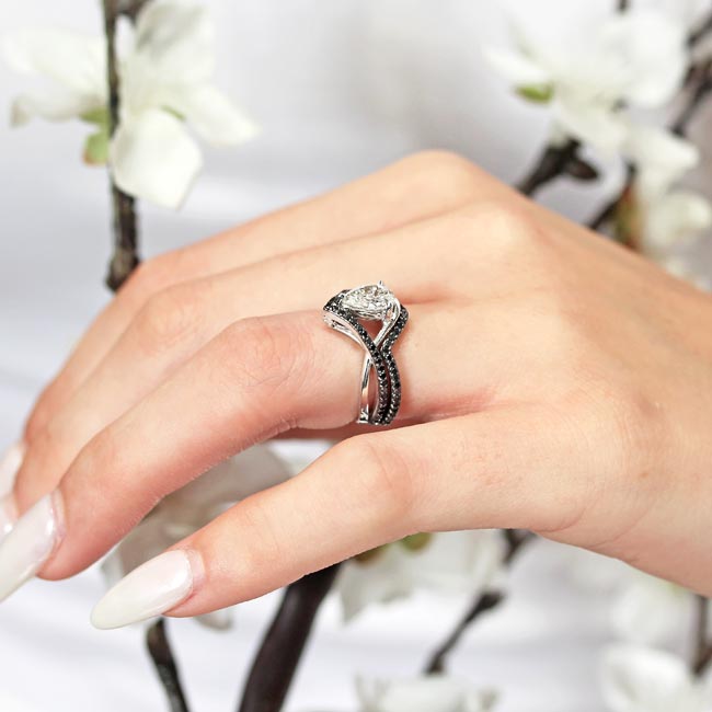 Unique Pear Shaped Black Diamond Accent Wedding Set Image 5