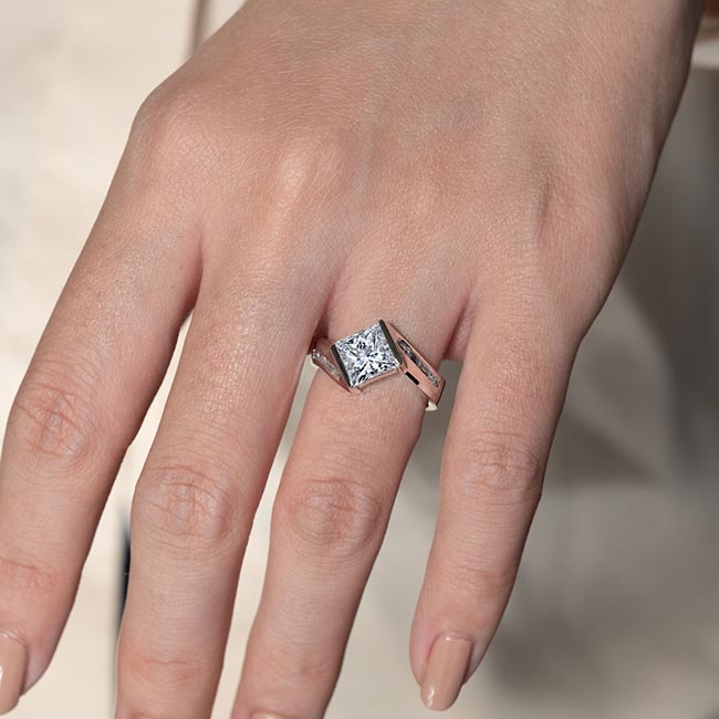 Princess Cut Wide Band Engagement Ring Image 4