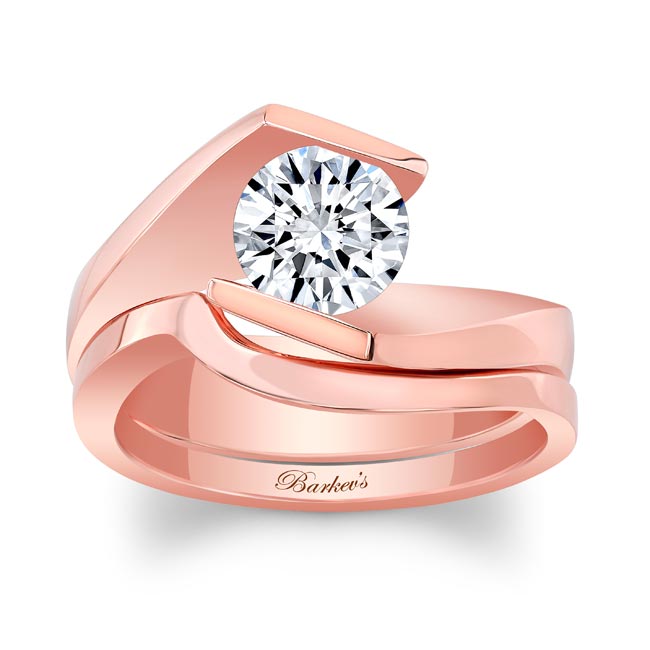 Rose Gold Tension Solitaire Lab Grown Diamond Bridal Set