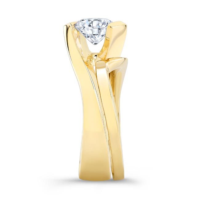 Yellow Gold Tension Solitaire Moissanite Bridal Set Image 3