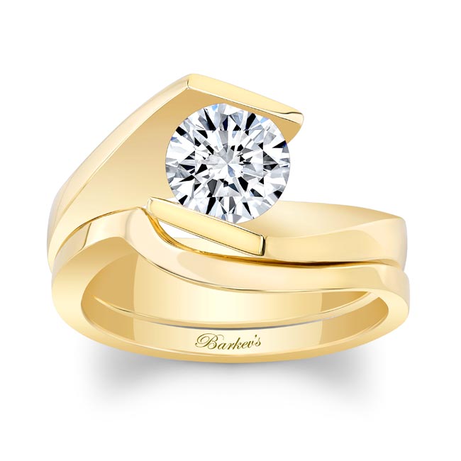 Yellow Gold Tension Solitaire Moissanite Bridal Set