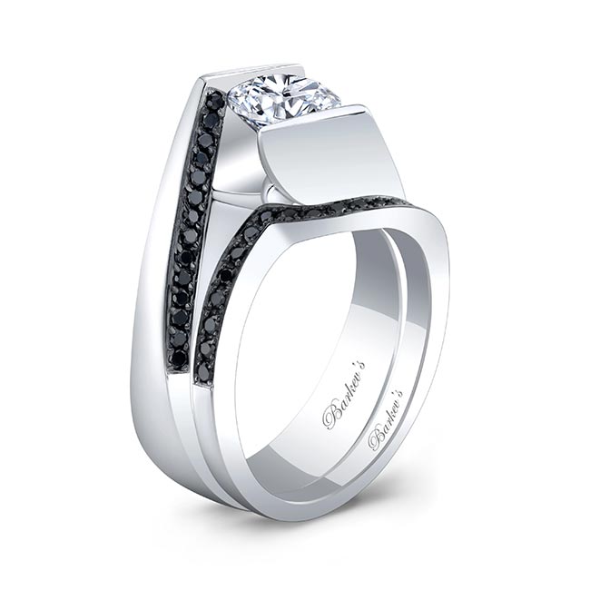 Tension Setting Black Diamond Accent Bridal Set Image 2