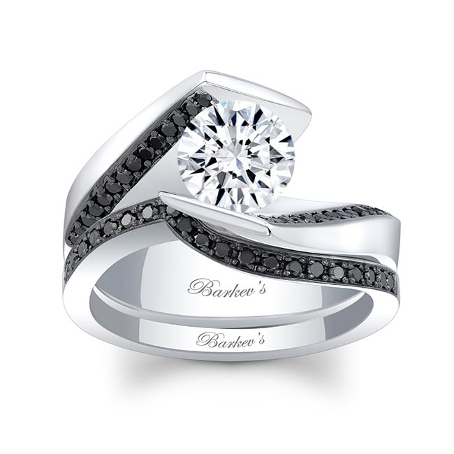 Tension Setting Black Diamond Accent Bridal Set