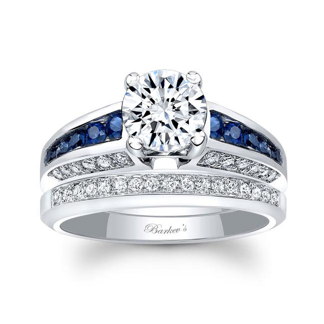 Blue Sapphire Accent Channel Set Wedding Ring Set