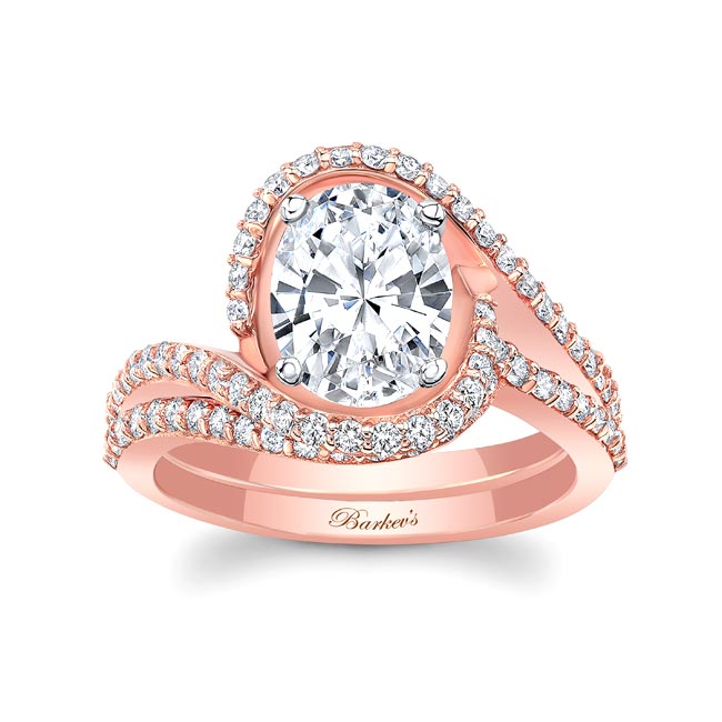 Rose Gold 2 Carat Oval Wedding Ring Set