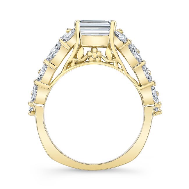 Yellow Gold Three Row Emerald Cut Diamond Ring Image 2