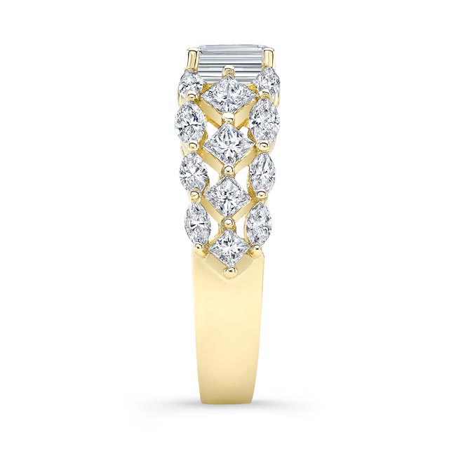 Yellow Gold Three Row Emerald Cut Diamond Ring Image 3