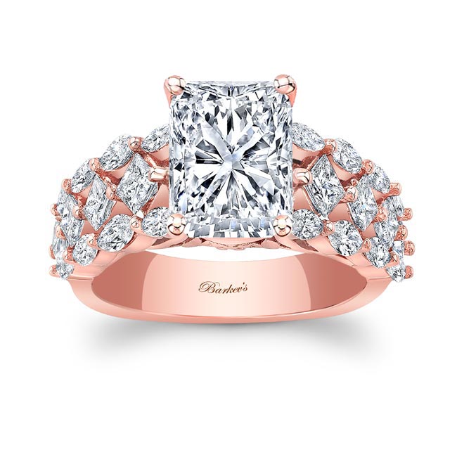 Rose Gold Three Row Radiant Cut Diamond Ring