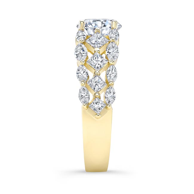 Yellow Gold Three Row Radiant Cut Diamond Ring Image 3