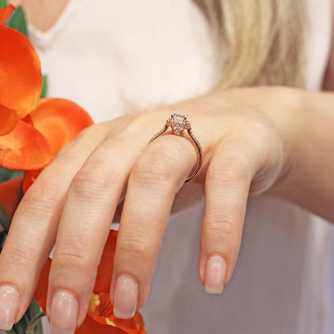 Rose Gold Round Halo Diamond Ring Image 7