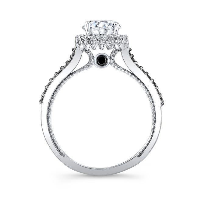 Round Halo Moissanite Black Diamond Accent Ring Image 2