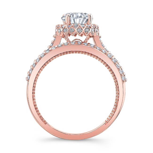 Rose Gold Round Halo Diamond Wedding Set Image 2