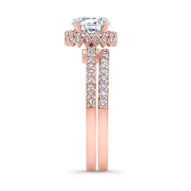 Rose Gold Round Halo Diamond Wedding Set Image 3