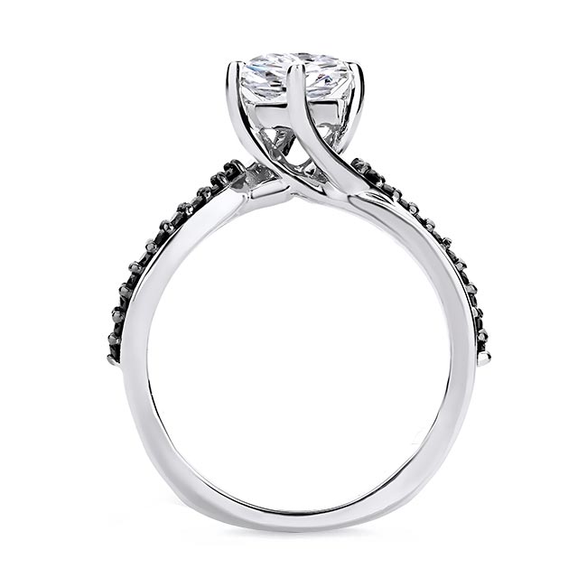 Pear Shaped Moissanite Black Diamond Accent Ring With Twisted Band Image 2