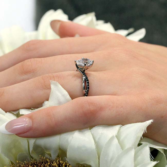 Pear Shaped Moissanite Black Diamond Accent Ring With Twisted Band Image 6