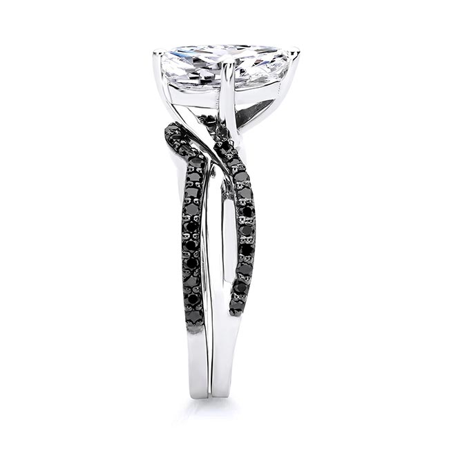 Pear Shaped Lab Diamond Twist Bridal Set With Black Diamonds Image 3