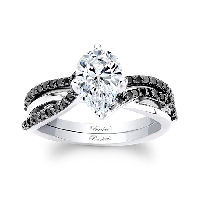 Pear Shaped Lab Diamond Twist Bridal Set With Black Diamonds