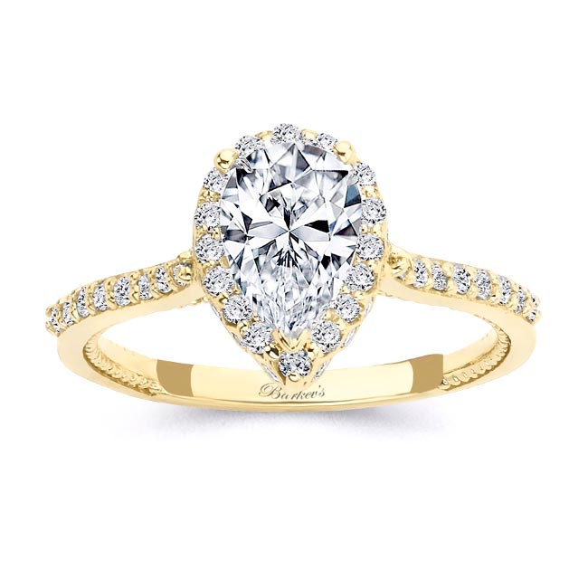 Yellow Gold Eva Pear Shaped Halo Ring