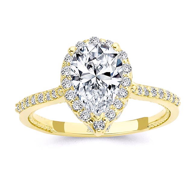 Yellow Gold Eva 2 Carat Pear Shaped Halo Ring