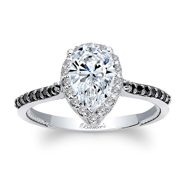 Eva Pear Shaped Moissanite Black Diamond Accent Halo Ring