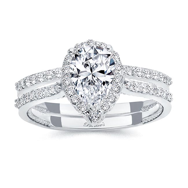 White Gold Eva Pear Shaped Halo Ring Set